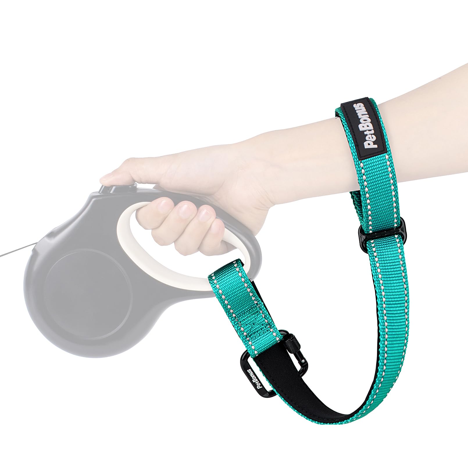 PetBonus Dog Lead Wrist Strap, Safety Strap for Retractable Lead, Lockable Reflective Short Dog Walking Leash with Adjustable Soft Padded Handle, Extra Layer Security for Pet Stroller (Turquoise） — image 1