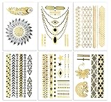 Metallic Tattoos - Temporary Shimmer Tattoos for Women - Sexy Gold & Silver Designs - Safe Premium Quality & Long Lasting - Jewelry Inspired Temporary Tats Ideal for Ankles, Wrists, Hands, Back & Arms