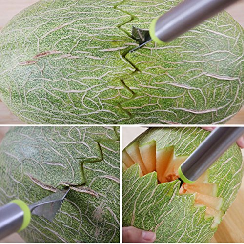 Xcellent Global Melon Baller Fruit Scoop Carving Knife 3 Piece Set Stainless Steel for Fruit Slicer Dig Pulp Separator HG204 - Thumbnail 4