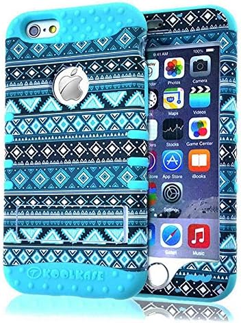 iPhone 6 / 6S (4.7 inch) Case - WirelessMobile Hybrid Hard & Soft Rubber High Impact Shockproof Armor Skin Cover for Apple iPhone 6 / 6S Only (Mint Blue Aztec)