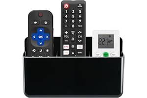 SIBRANT 3 Slot Adjustable Remote Control Holder Wall Mount, TV Remote Box Hollow Bottom Slot Easy Phone Charging, Self Adhesive Remote Holder,Wall Pen Holder Storage Accessories for Home Office School (Black)
