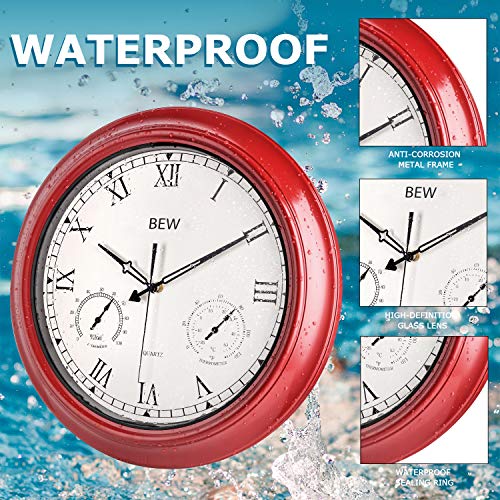BEW Large Outdoor Clock, 18Inch Waterproof Garden Clocks with Thermometer and Hygrometer Combo