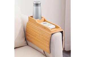 BEENLE Bamboo Couch Cup Holder, Anti Falling Sofa Armrest Tray Couch Tray, Portable Couch Arm Tray Table for Remote/Snacks/Cellphone/Drinks/Cup