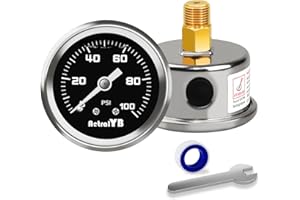 AetralYB 0-100 Psi Fuel Pressure Gauge, 1-1/2" Dial Size, 1/8" NPT Back Mount, Glycerin Liquid Filled, Stainless Steel Case, Inline Low Pressure Gauge, for Water Oil Air Pressure Test