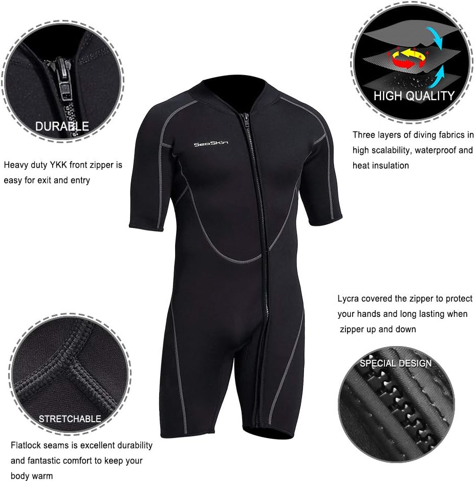 Mens 3mm Shorty Wetsuit Womens, Full Body Diving Suit Front Zip Wetsuit for Diving Snorkeling Surfing Swimming: Clothing