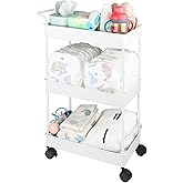 Volnamal Baby Diaper Caddy, Plastic Movable Cart for Newborn Nursery Essentials Diaper Storage Caddy Organizer for Changing Table & Crib, Easy to Assemble, Beige