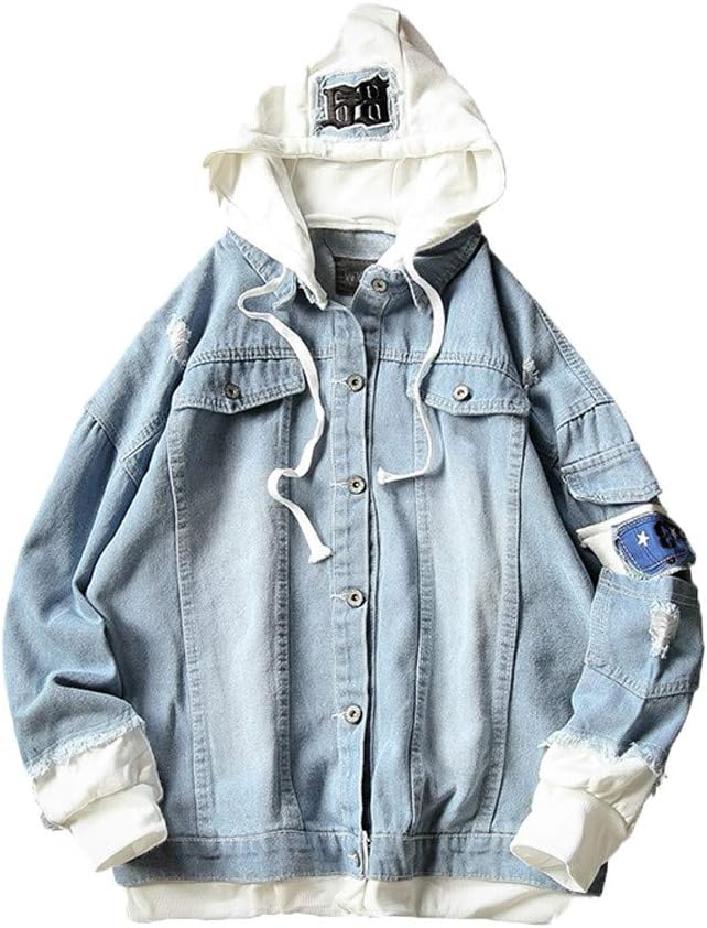 Clearance!! FORUU Mens Splicing Denim Printed Pullover Long Sleeve Hooded Sweatshirt Tops Blouse