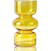 BLOFLO Orange Transparent Glass Hydroponic Vase, 7Inches Colored Glass Vase for Flower, Modern Geometric Three-Layer Floral Vases for Home Office Wedding Table Décor (Orange)