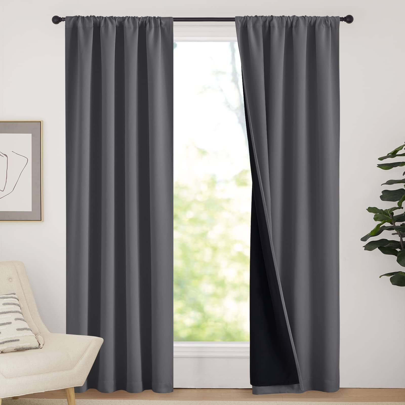 Photo 1 of NICETOWN Blackout Curtains for Bedroom, Pair of Energy Smart & Noise Blocking Out Full Shade Curtain Panels, Thermal Insulated Guest Room Rod Pocket Window Dressing(Gray, 42 x 84 inch)