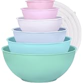 BoxedHome BPA Free Plastic Round Mixing Bowl with Lids, 12 Pack Nesting Bowls with Lids Set, Microwave and Dishwasher Safe Prep &amp; Serving Bowls Great for Mixing, Baking, Serving (pinkish green, 12pcs)