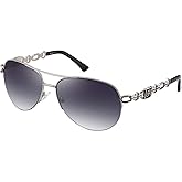 FENCHI Classic Aviator Sunglasses for Women Mirrored Lens Chain Arms Half Rim Metal Frame Sun Glasses UV 400 Protection 60mm