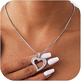 Silver/Gold Heart Necklace for Women, White Gold Love Necklace with Cubic Zirconia, Cute Dainty Bling Jewelry, Mothers Day Gifts, Hip Hop Gold Heart Pendant