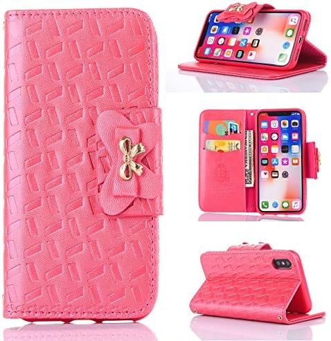 iPhone X Wallet Case, Wastou Protective Leather Flip Cover Card Holder Wallet Case with Money Slot Magnetic Closure for Apple iPhone X (Rose Pink)