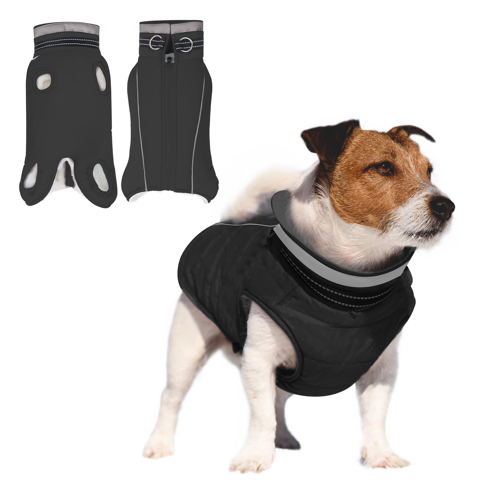 JULY'S SONG Dog Jacket Fleece Lined Dog Coat Sleeveless Cotton with Chest Strap Strap Reflective Stripes Design Warm Dog Clothing for Winter Autumn