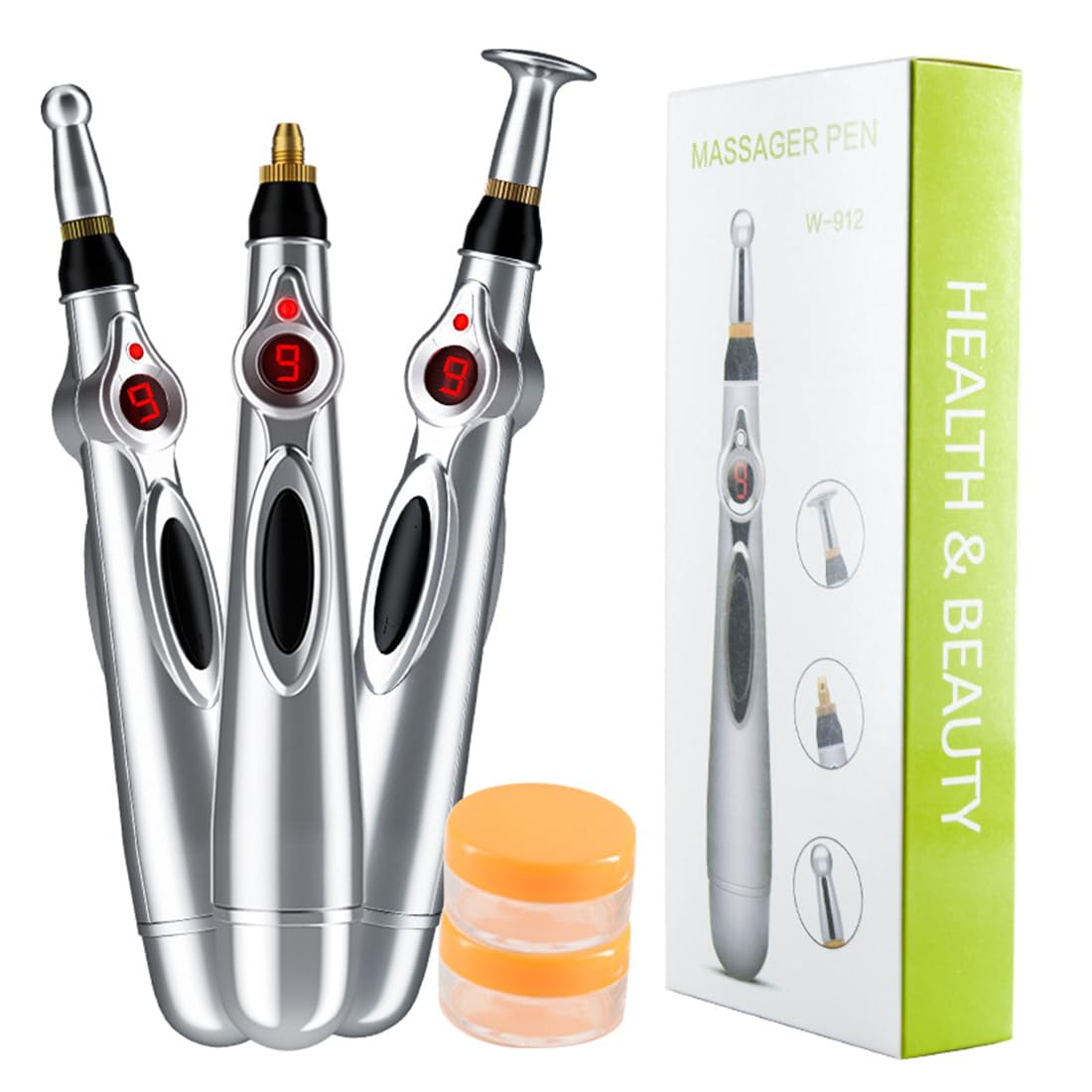Electronic Acupuncture Pen with 3 Different Heads, Electric Meridian Energy Body Massager Pain Relief Therapy Instrument