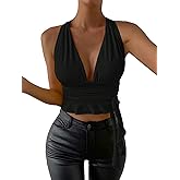 SOLY HUX Women's Sexy Deep V-Neck Halter Crop Top Summer Beach Vacation Clothes Y2K Trendy Tank Top for Going Out Party