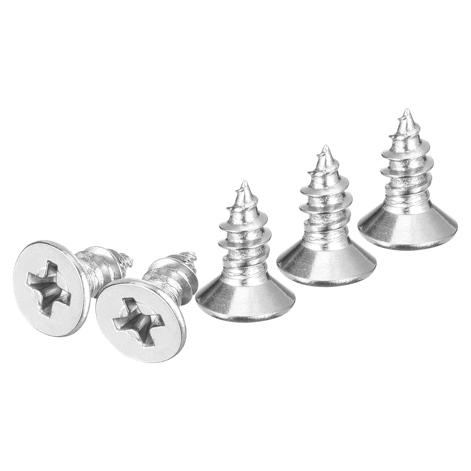 DTGN 100Pcs M5x12mm Flat Head Wood Screws, 304 Stainless Steel Phillips Self Tapping Screws - Good for Woodworking, Furniture - Silver — image 1