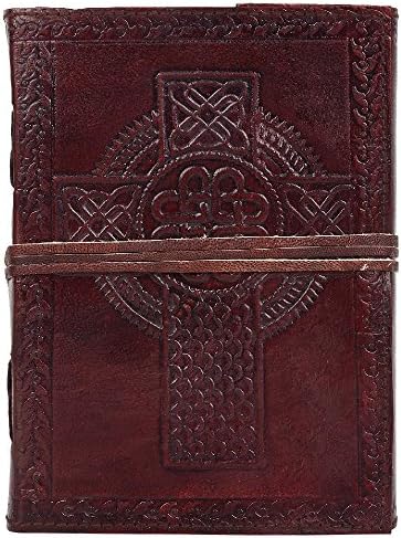 Rayite Cross Embossed Leather Journal Pocket style 7x5 Blank Pages Tanned Color for Men and Women 7X5 Inches