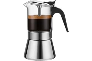 SIXAQUAE Moka Induction Stovetop Espresso Maker With Pressure valve,Crystal Glass-top & Stainless Steel Esprosso Moka Pot,240ml Classic Italian Coffee Maker