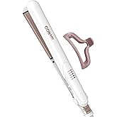 Conair Double Ceramic Flat Iron, 1-Inch Flat Iron Hair Straightener with Claw Clip, 5 Heat Settings, Extra-Long Floating Plates, White