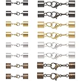 PH PandaHall 32 Sets Leather Cord End Cap with Lobster Claw Clasp 2 Sizes Endcaps Tail Buckle 4 Colors Cord End Cap for Necklace Bracelet Jewelry Craft Making