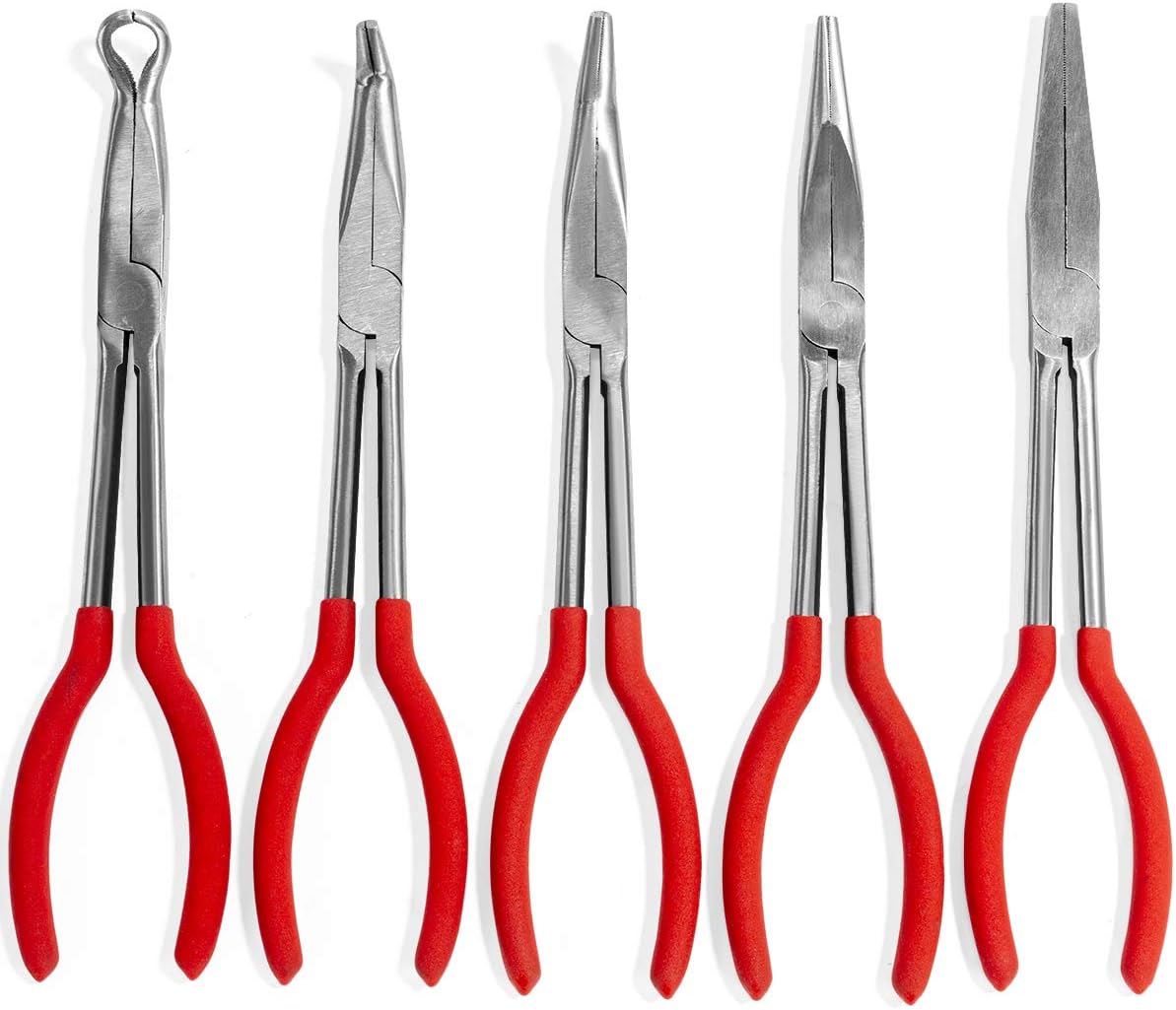 Stark 5 pcs Long Needle Nose Pliers Automotive Bent Nose Plug Cable Puller Mechanics Electricians Craft Hobby Tool Set