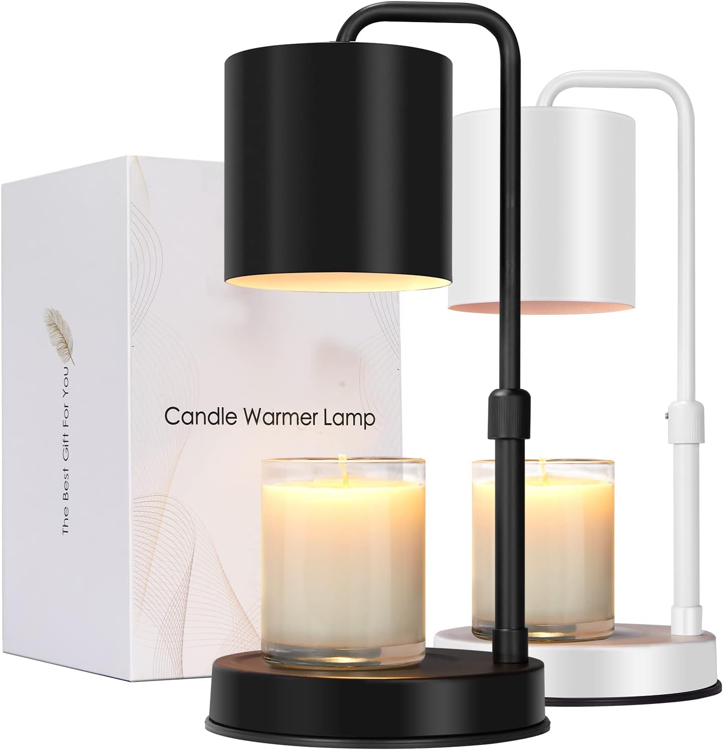 Candles & Holders - zukakii Candle Warmer Lamp Adjustable Height Dimmable Candle Lamp Warmer with Timer Compatible with Large Jar Candles No Flame Scented Candle Wax Warmer with 2 Bulbs Black