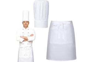 DASHUAIGE Kitchen Supply Tall Chef Hat and Half Bistro Apron, Adjustable Bib Cooking Aprons Baker Kitchen Cooking for Women Men