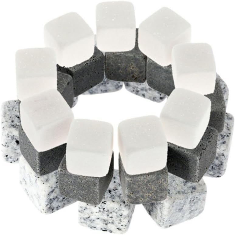 Whiskey Chilling Stones Reuseable Ice Cubes Rocks 6Pcs or 9Pcs Granite Drinking Stones Velvet Pouch (Streaks, Set of 9pcs)
