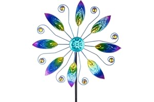 VEWOSTAR Metal Wind Spinners Outdoor 10” Dia Wind Spinners for Yard and Garden Kinetic Windmill Waterproof Wind Sculptures & Spinners for Patio Lawn Decor(37.8” H)