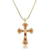 Fohufo Gold Plated Cross Necklace for Women - 14K Gold Plated Clover Cross Necklace, Christian Gifts for Women Confirmation Baptism Birthday Christmas Gift