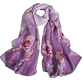 Sichdew 100% Mulberry Silk Women's Neck Silk Scarf-Lightweight Shawl,FLoral Print Beach Silk Wrap-Scarves for Photography