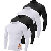 Coume 4 Pack Men's Thermal Compression Shirt Fleece Lined Turtle Mock Neck Undershirt Long Sleeve Athletic Workout Base Layer(Black/White,Medium)