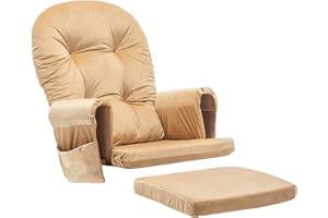 Paddie Glider Rocker Replacement Cushions Velvet with Storage, Rocking Chair Cushion Set with Ties, 5PCS, Sand