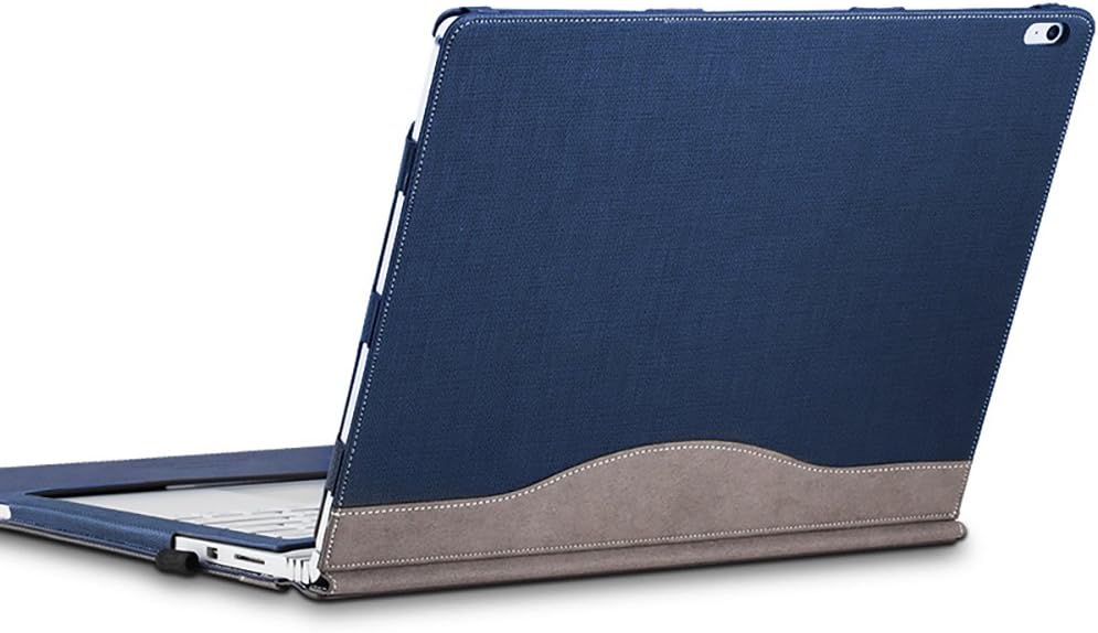 Surface Book 3/2 (13.5-inch) Sleeve Case, Ronuo Synthetic Leather Detachable Magnetic Adsorption with Elastic Bandage [Pen Holder Loop] Folio Flip Breathable Protective Case Cover (Navy Blue)