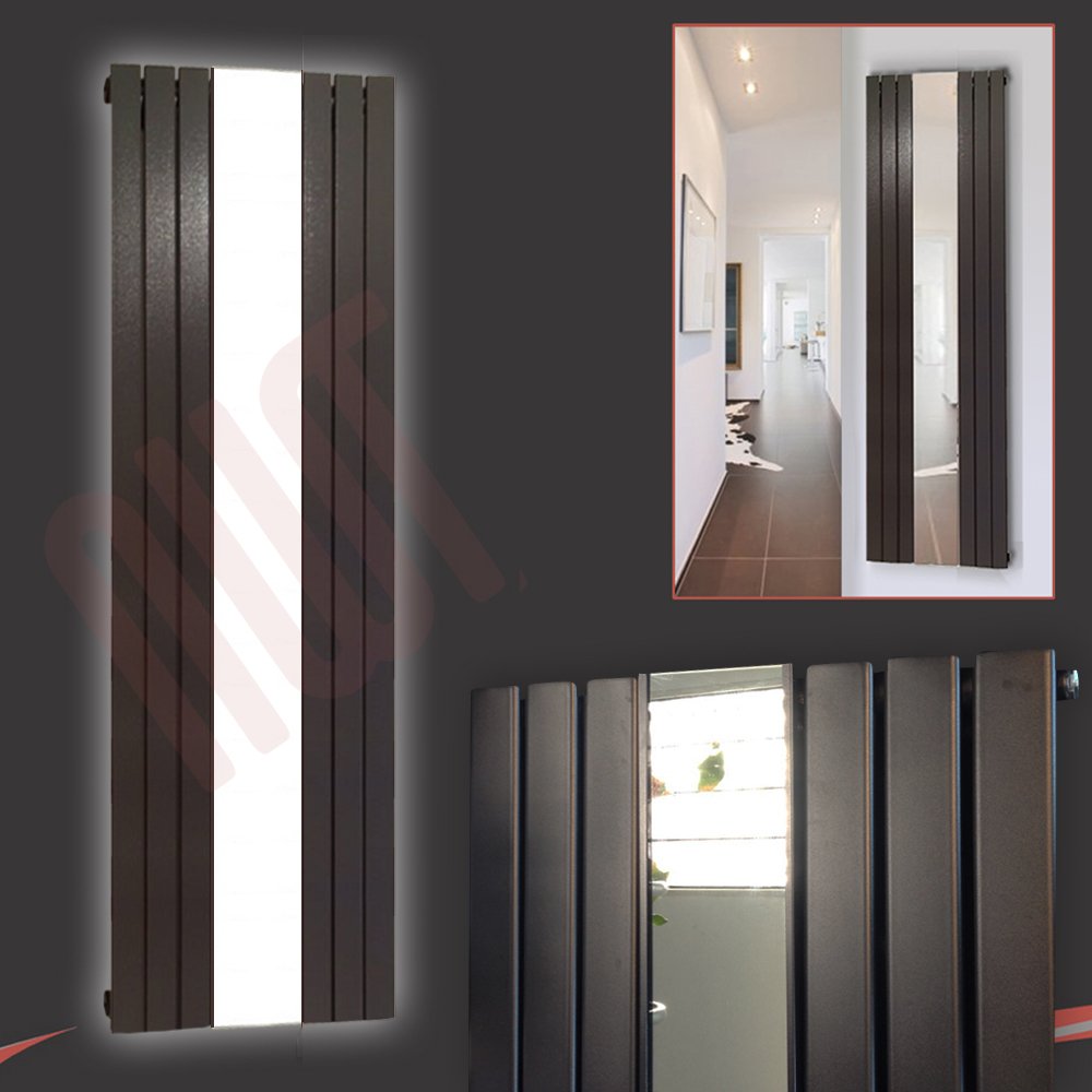 610mm(w) x 1800mm(h)"Corwen" Textured Black Vertical Mirrored Radiator
