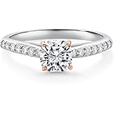 Gem Stone King 10K White and Rose Gold Lab Grown Diamond Engagement Ring For Women | 0.94 Cttw | DEF Color | VVS-VS Clarity | Cushion 5MM
