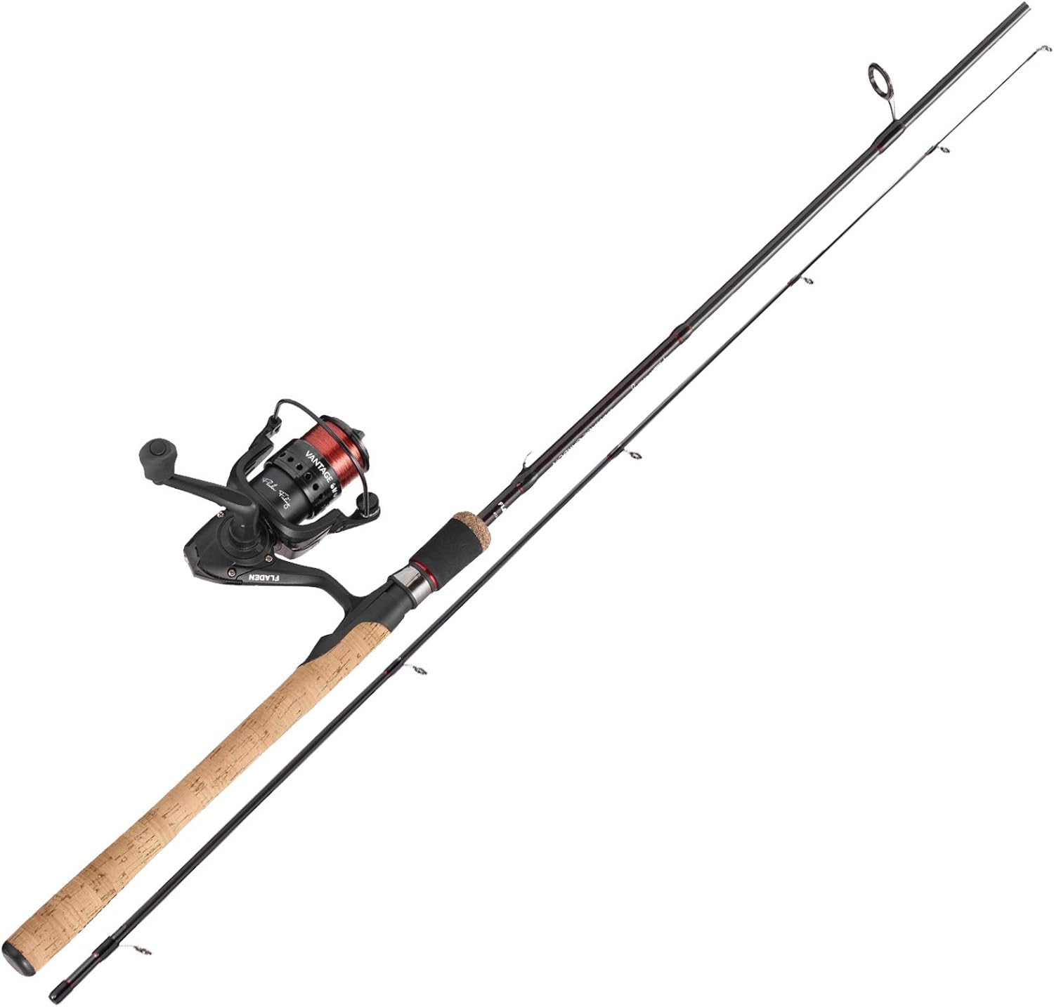 Fladen Fishing Quality Smoke Stylish Carbon Fishing Rod With Cork Handle Front Drag 4bb Reel Spinning Combo With Line On Spare Spool 2 Piece 8ft Rod 15g To 30g