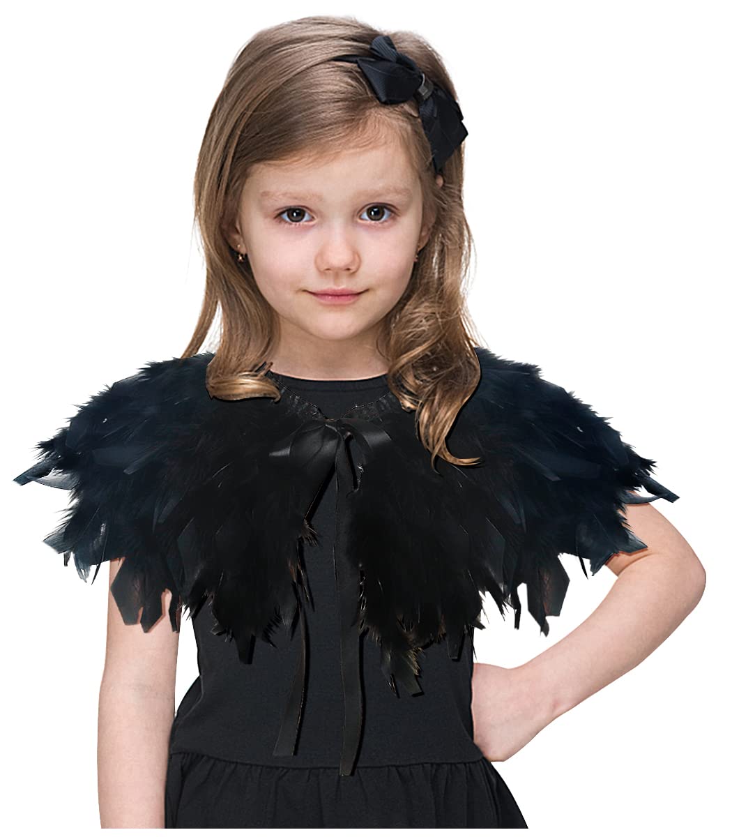 Photo 1 of L'VOW Children Black Feathers Cape Shawls Gothic Clothing for Game Party Halloween (Black-Flakes)