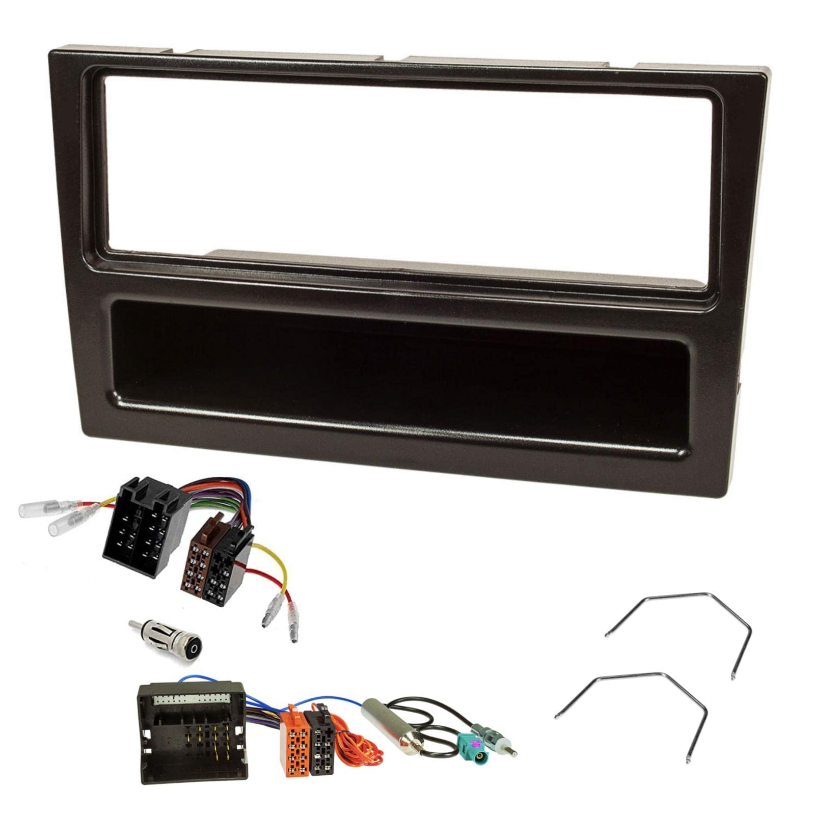 Sound-way Single 1 DIN Front Panel Frame, ISO Connector Cable, Antenna Adapter, Release Keys compatible with Opel Vauxhall Agila, Corsa, Omega, Vivaro, Vectra, Astra