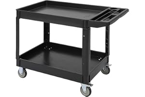 KOKEBREN Utility Service Cart with Wheels and Two Trays, Service Cart 2-Shelf 500lbs, Rolling Utility Cart for Warehouse/Garage/Cleaning/Manufacturing, 2 Tier Heavy Duty Uline Tool Cart, 45"X25", Black