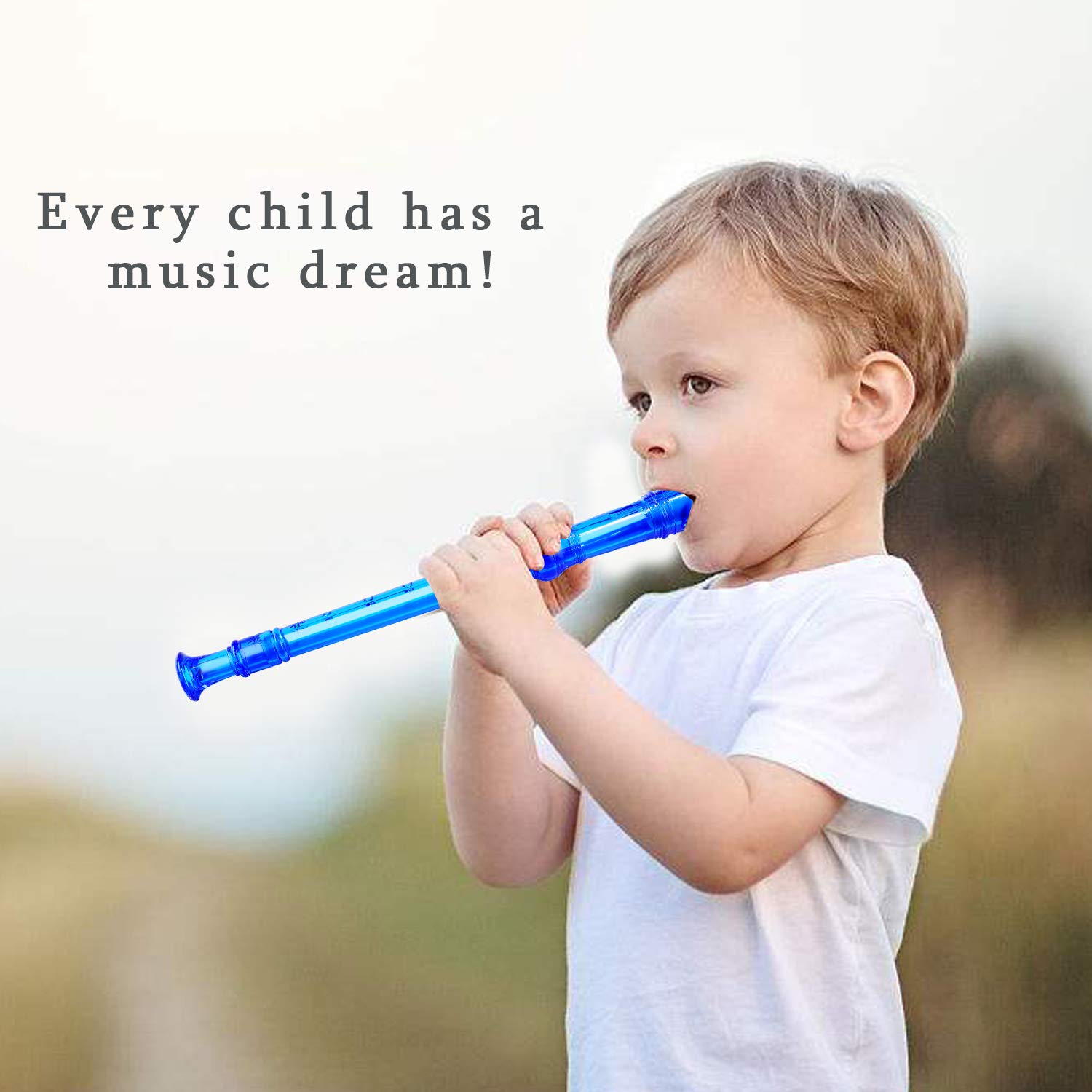 Lot-Yes 8-Hole Soprano Descant Recorder With Cleaning Rod + Case Bag Music Instrument (Crystal Blue)