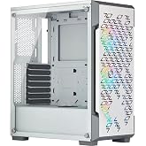 Velztorm iCUE 220T White Gaming PC Case, Tempered Glass, 3 RGB Fans | Airflow Mid-Tower Case, Steel Grill Front, 3 SP120 RGB Pro Fans, Tempered Glass Side Panel, Lighting Node Core, White