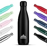 Mont-Clair l'O Stainless Steel Water Bottle, Vacuum insulated - BPA Free, 12h Hot & 24h Cold Drinks Bottle, Metal, 17 oz Leakproof, Ideal for Adult, Kids, Running - Black