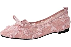 Lace Flats for Women Sheer Mesh Pointed Toe Bow Knot Cute Ballet Flats Memory Foam Insole Comfortable Slip On Shoes