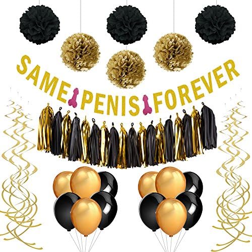 Same Pen-is Forever Banner for Bridal Shower Bachelorette Party Decorations Black and Gold Party Supplies Kit SG003
