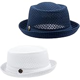 2 pcs Mesh Pork Pie Hat Summer 1920S Costume Party Cap Bowler Fedora Hat for Men Dad