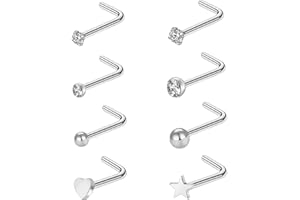 QXXPVV 8Pcs 20G Surgical Steel Nose Studs Rings Nose S L shaped Straight Stud Nose Screw Studs Rings Piercing Jewelry for Wom