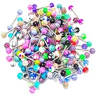 ROSENICE 20pcs Colorful Women Tongue Ring Bar Stud (Random Color)