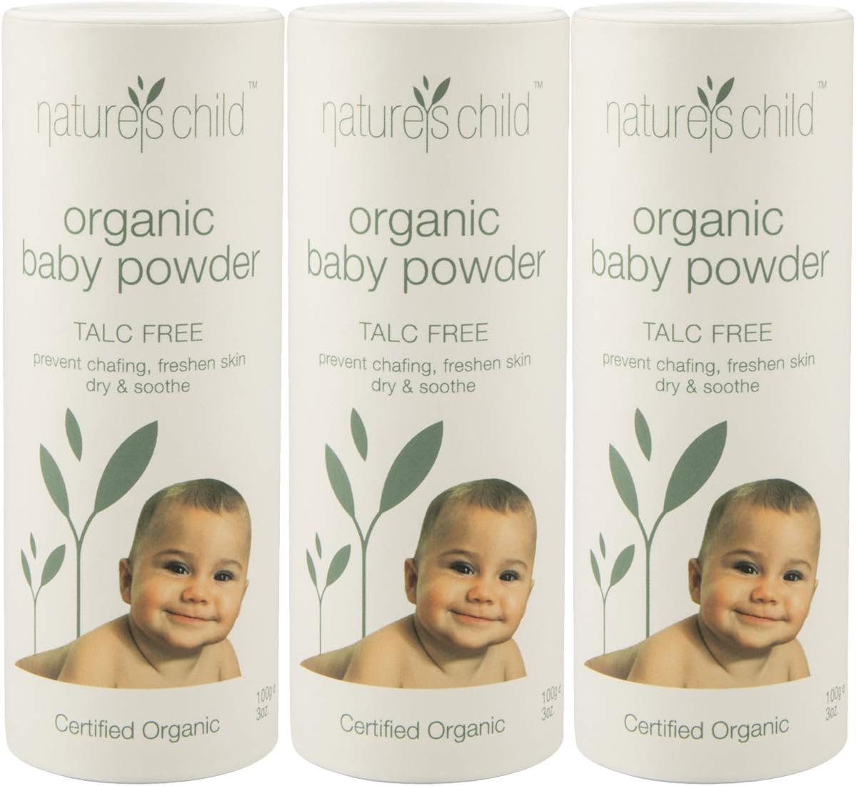 Natures Child Baby Powder Organic 3 x 100g - ACO Certified Organic & Natural - Preservative Free - Australian Made - Cruelty Free & Vegan - Gluten Free - No Synthetic Fragrance or Preservatives